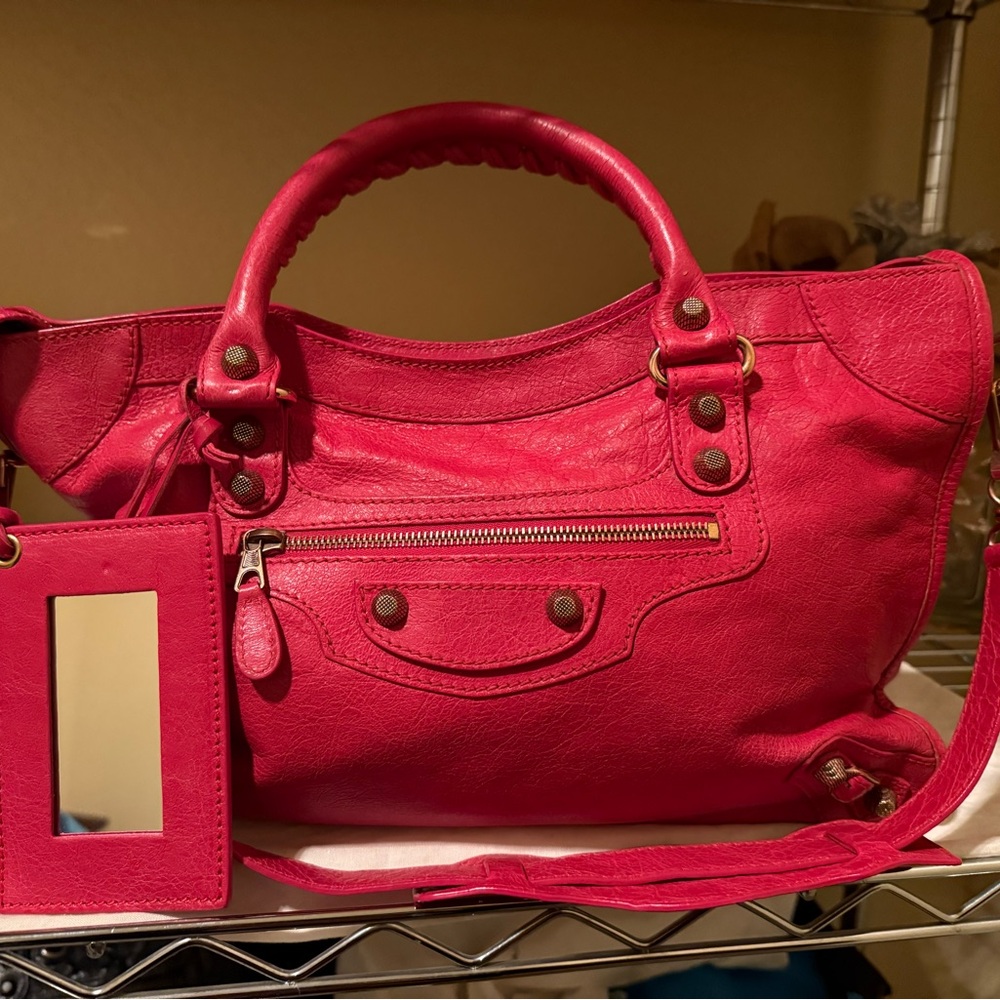 Stunning Balenciaga City Rose Thulian Giant Silver Hardware bag